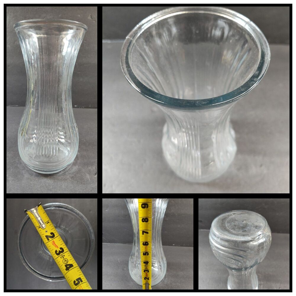 Vintage Hoosier Glass Vase 4087-B  Clear Glass, Decorative Ribbed 9-3/4" Tall